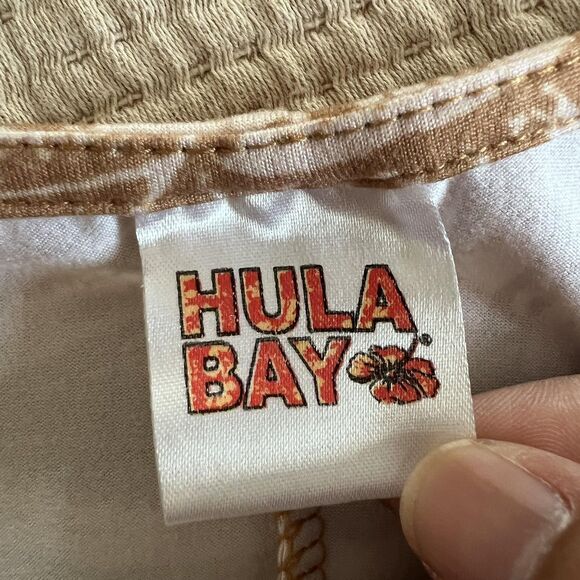 Hula Bay Shirt Womens XL Tan White Tropical Leaf Print Short Sleeve Monsterra - Picture 6 of 10